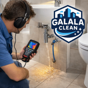 كشف تسربات المياة بنجران باستخدام أجهزة حديثة داخل الحمام لتحديد مصدر التسرب بدقة دون تكسير