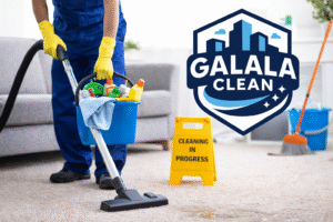شركة تنظيف ببئر عسكر تقدم خدمات تنظيف منازل باحتراف باستخدام معدات حديثة مع وضع شعار جلالة كلين أعلى الصورة